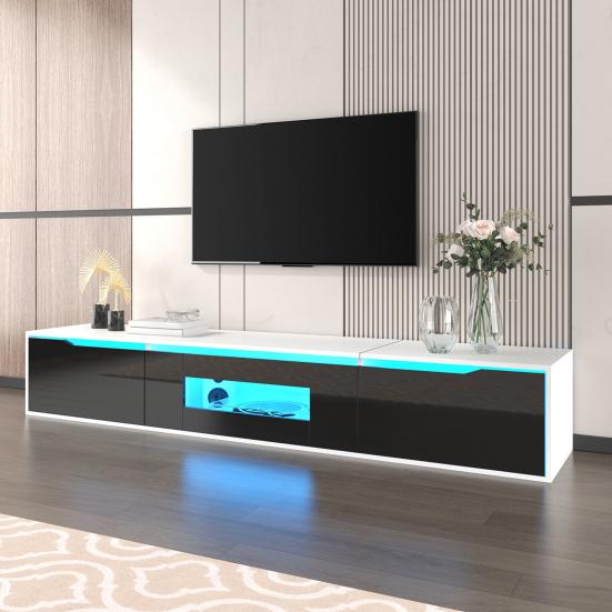 TV Cabinet, High-Gloss TV Cabinet, Color-Coordinated with Black and White, Featuring Color-Changing LED Light, Home