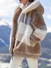 European & American Women's Loose Plush Spliced Hooded Cardigan - Casual Autumn/Winter Coat