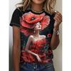 Dames T-shirt met print en korte mouwen - Zachte casual top met ronde hals, geschikt voor dagelijks gebruik en diverse thematische gelegenheden