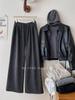 2025 Winter Women's Fleece-lined Slimming Wide-leg Pants - Elastic Waist, Loose Fit, Drapey Style