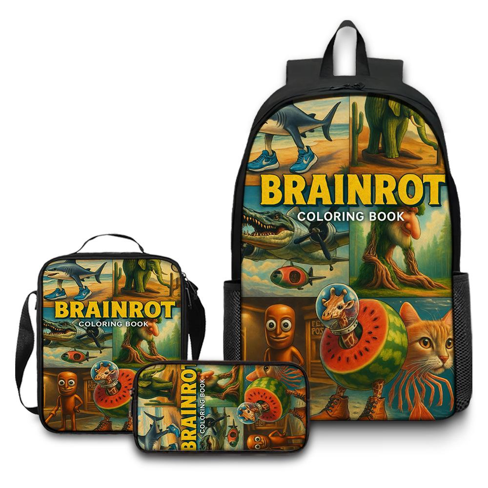 Printed Backpack Wooden Stick Man Shanhaijing School Bag Pencil Case