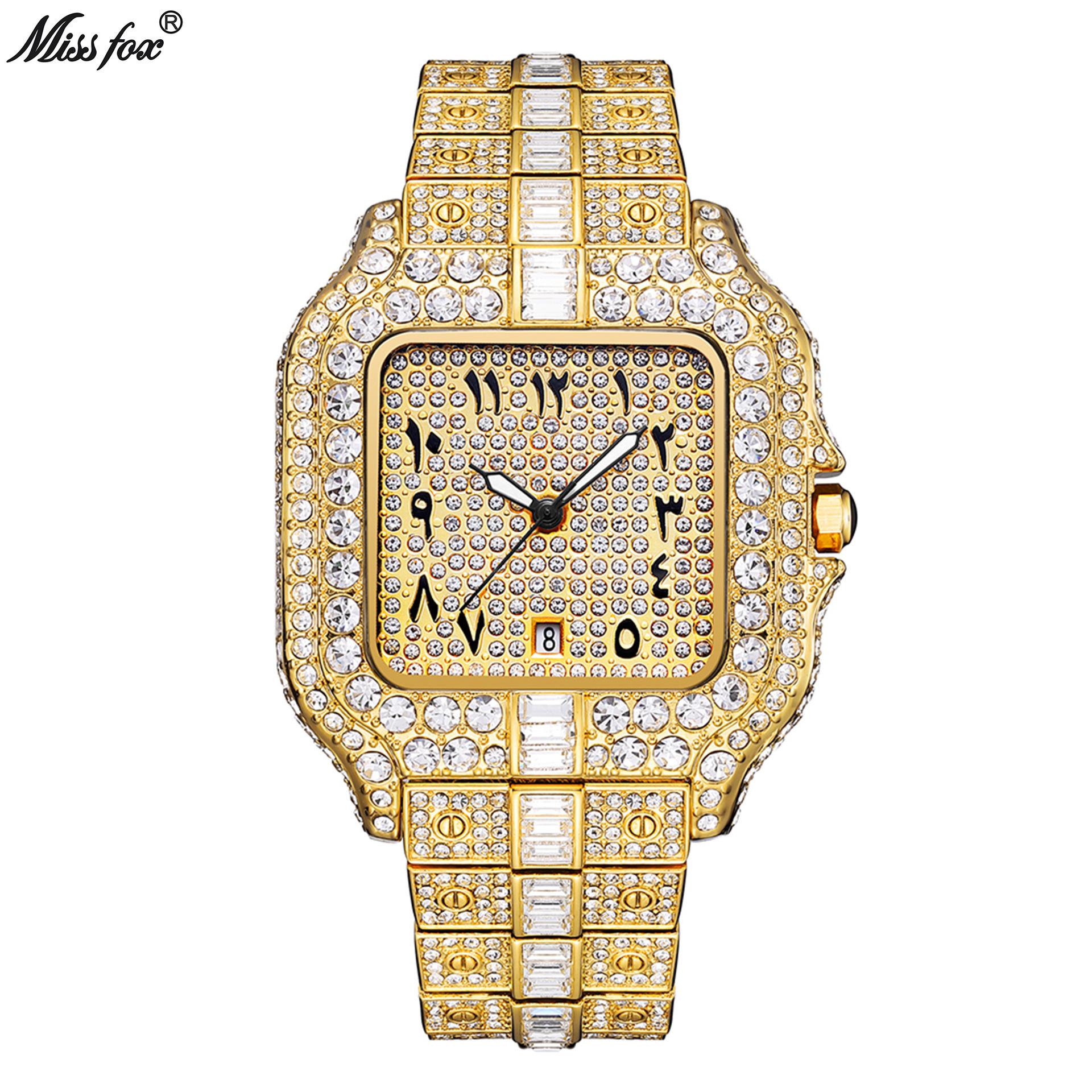 Часы Missfox, Высококлассные Хип-Хоп Нишевые Полностью Алмазные Кварцевые Мужские Часы золотой