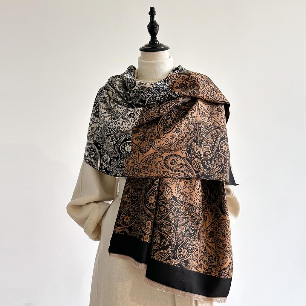 Scarf Women'S Winter Retro Exotic Cashew Flower Autumn And Winter Imitation Cashmere Scarf High-End Temperament Shawl