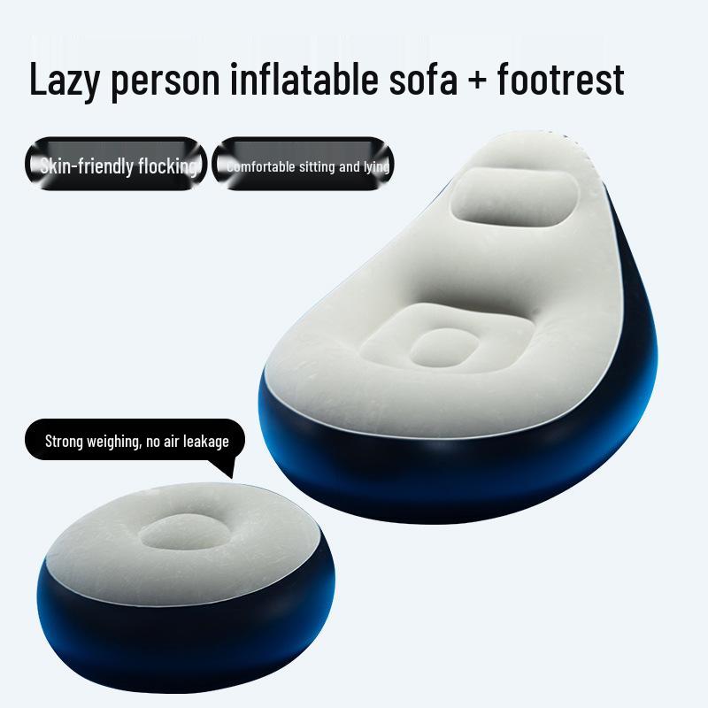Thickened Inflatable Foldable Flocking Sofa Lounge Chair with Footrest