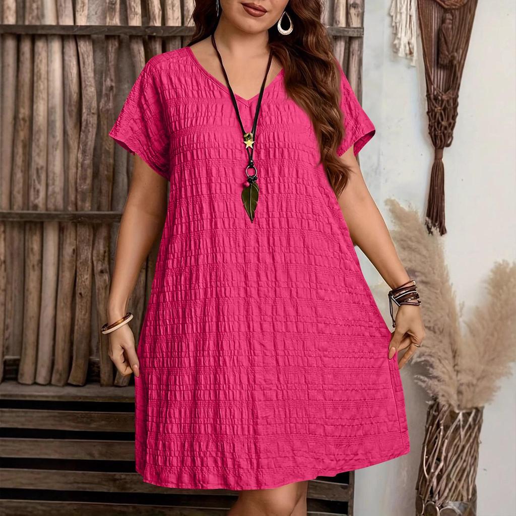 Plus Size Summer Fashion V-Neck Loose Dress for Beach Vacation