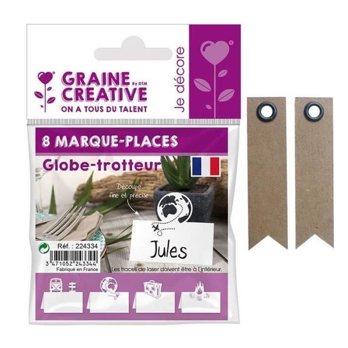 Marque-places - Graine Creative - Globe-trotteur - Lot de 8 - 20 étiquettes kraft - Fabriqués en France