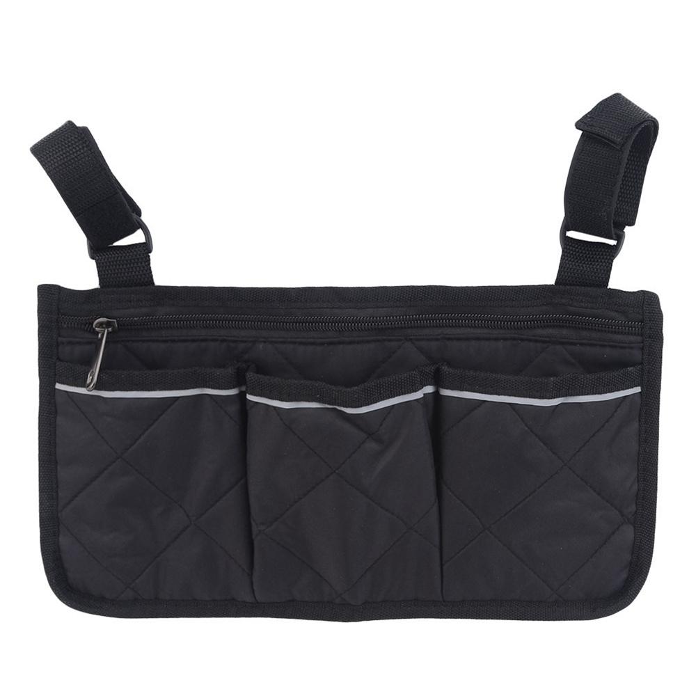 

Outdoor Wheelchair Side Pocket Organizer Holder Pouch Armrest Storage Bag Black