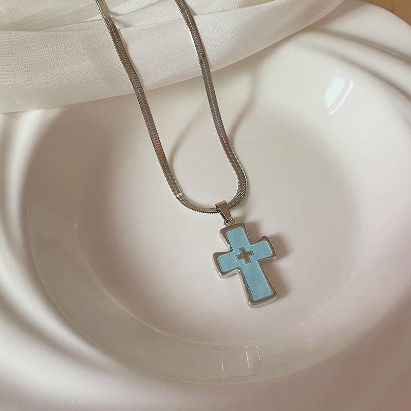 Y2K Cross Pendant Necklace with For Women Girls Gothic Punk Metal Cross Sweater Chain Unique Fashion Jewelry Accessories Gifts