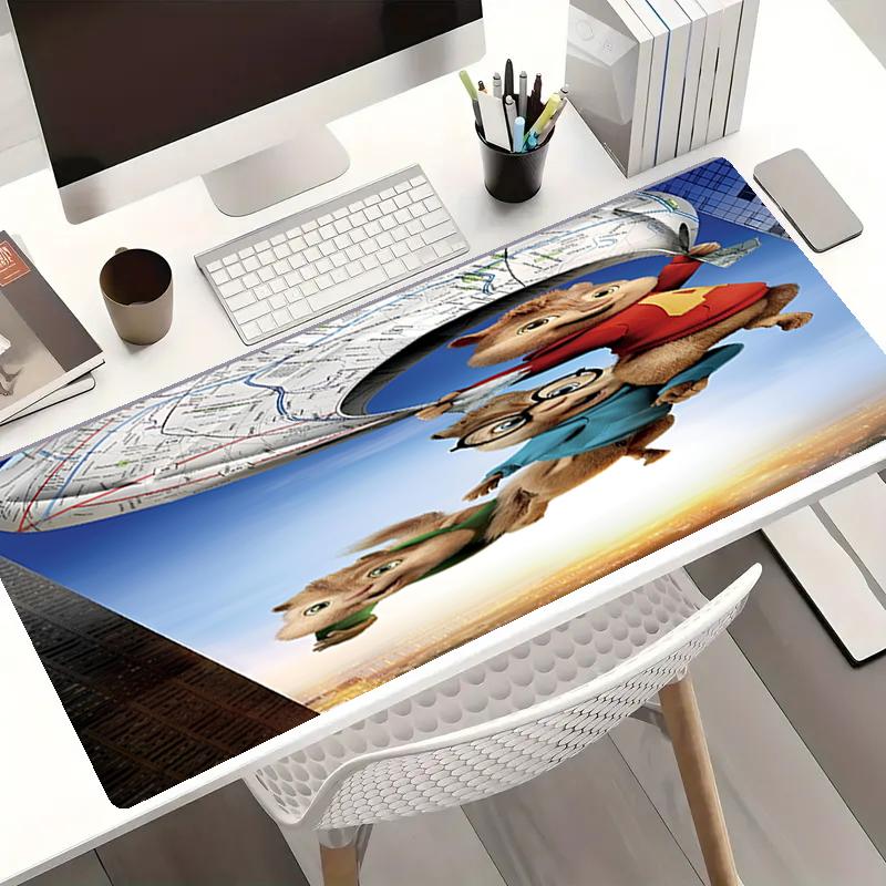 Mouse Pad Tema Alvin e os Esquilos, Base de Borracha Antiderrapante, Multifuncional para Escritório e Decoração de Casa, Perfeito para Personalização do Espaço de Trabalho.
