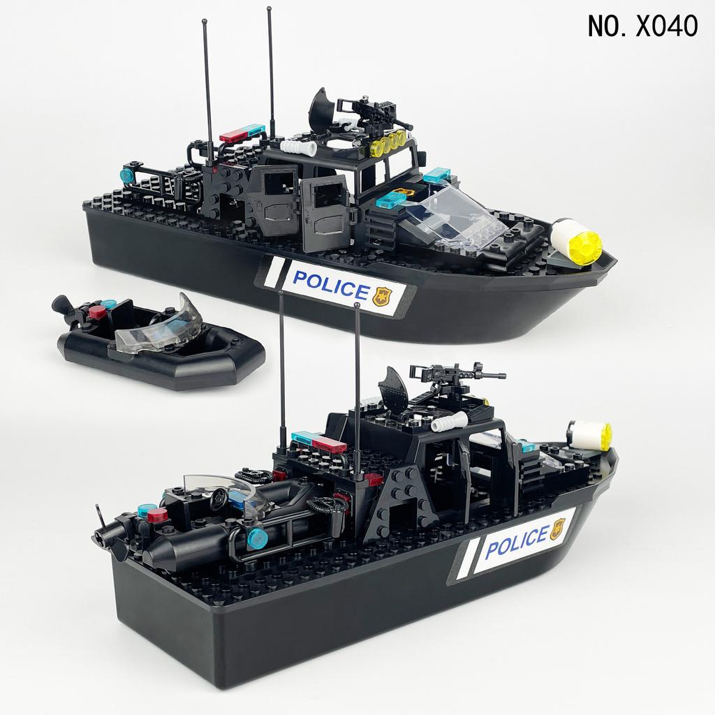 Coast Guard Tomahawk Ship X040 Children Assemble Small Particle Building Block Toy Patrol Boat Heavy Machine Gun