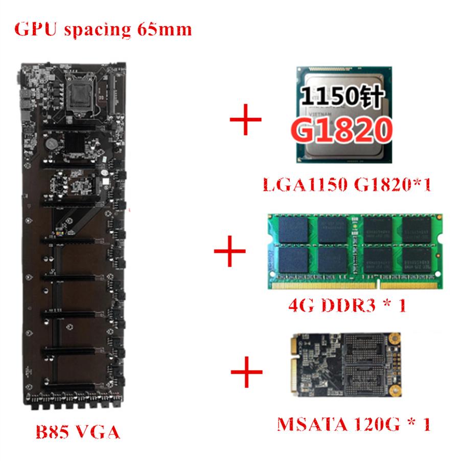 Mining B85-BTC 8PCIE Desktop Motherboard Mainboard 4G DDR3 Memory 120G MSATA SSD