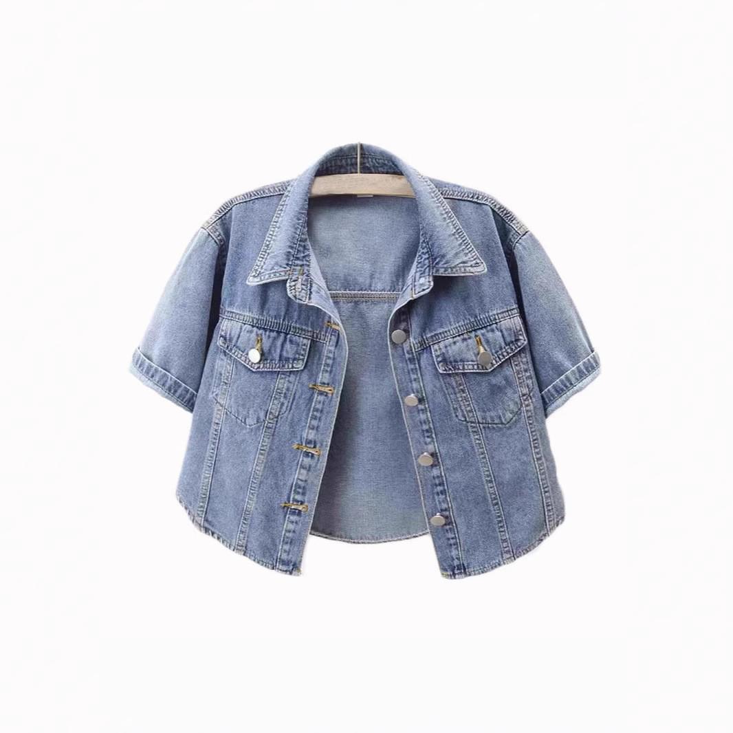 Европейско-американский ретро джинсовый кроп-топ с высокой талией 3XL светло-синий