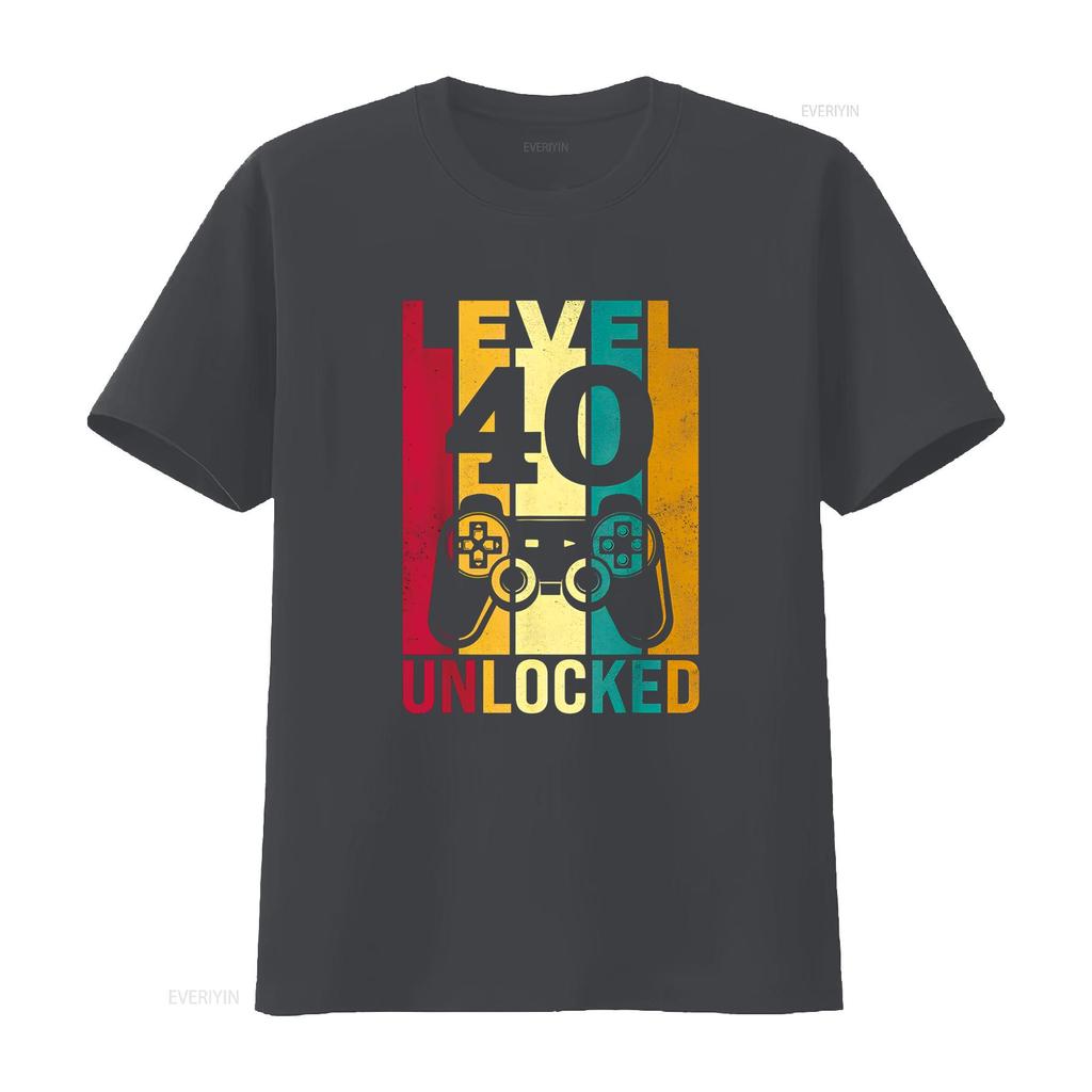 Funny Level 40 Unlocked Him Men BDay Turning 40th Birthday T Shirt vintage Washed Stylish fashion Unisex Comfortable homme