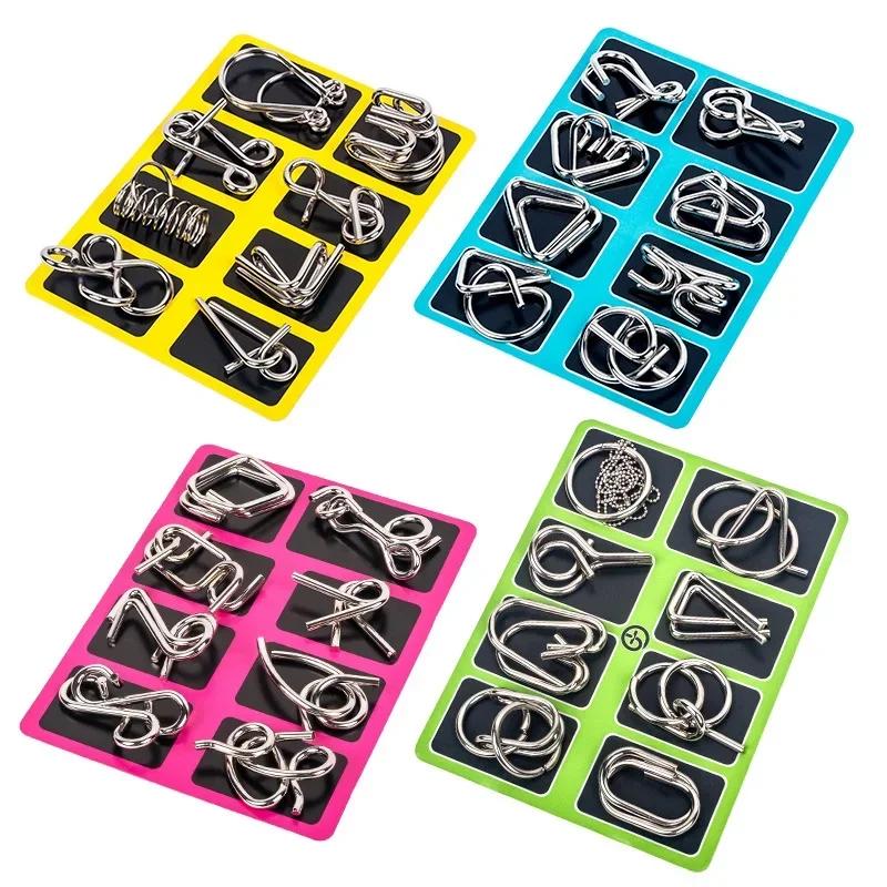 8Pcs/Set Metal Montessori Puzzle Wire Mind Brain Teaser Puzzles Children Adults Interactive Game Reliever Educational Toy