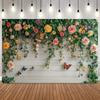 Pink Rose Vine Photography Background Romantically Decorative White Fence with Butterfly for Wedding Baby Shower Birthday Party7