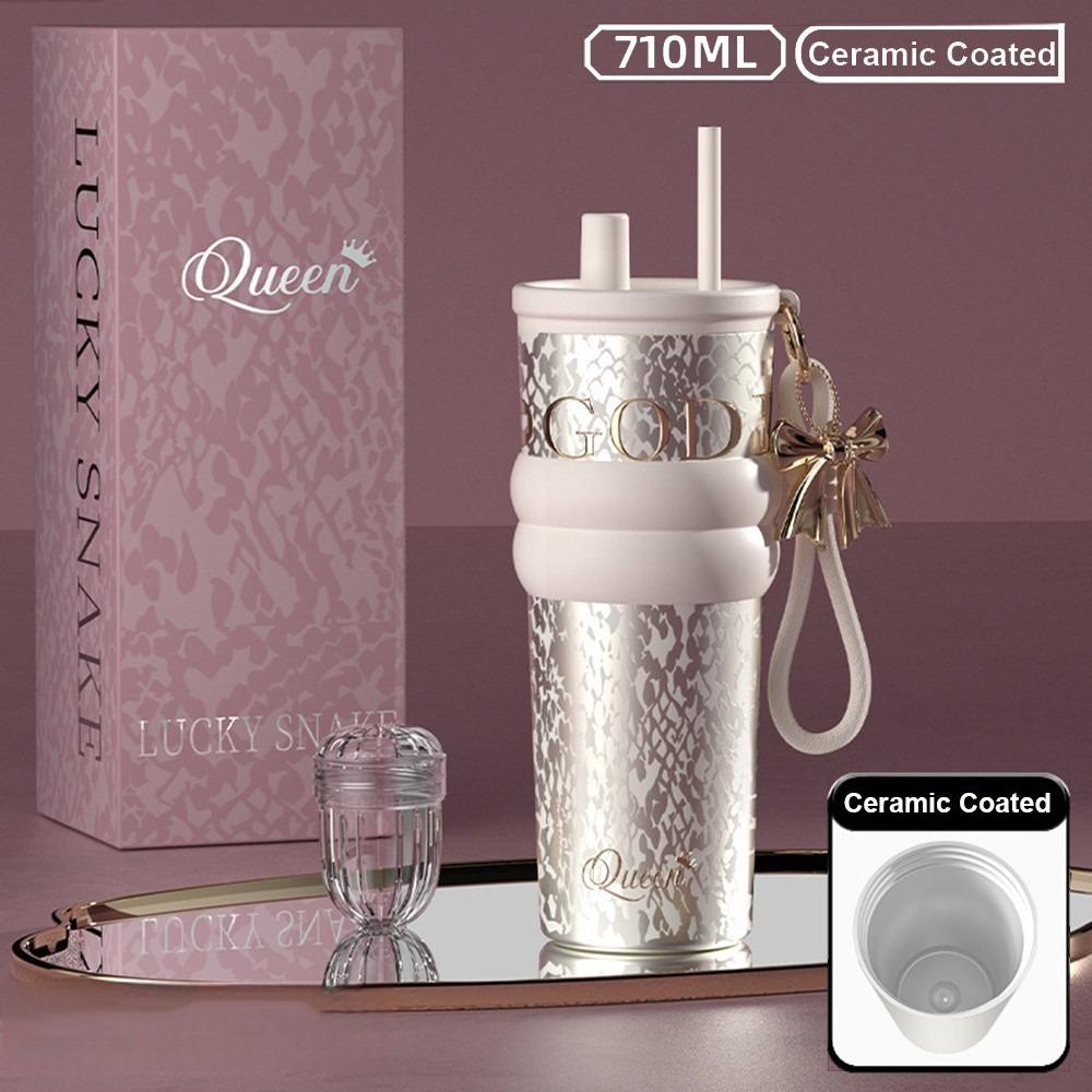 710ML Ceramic Coated Coffee Cup SUS316 Stainless Steel Insulation Or Cooling Insulated Cup With Lifting Rope High-Capacity золотой