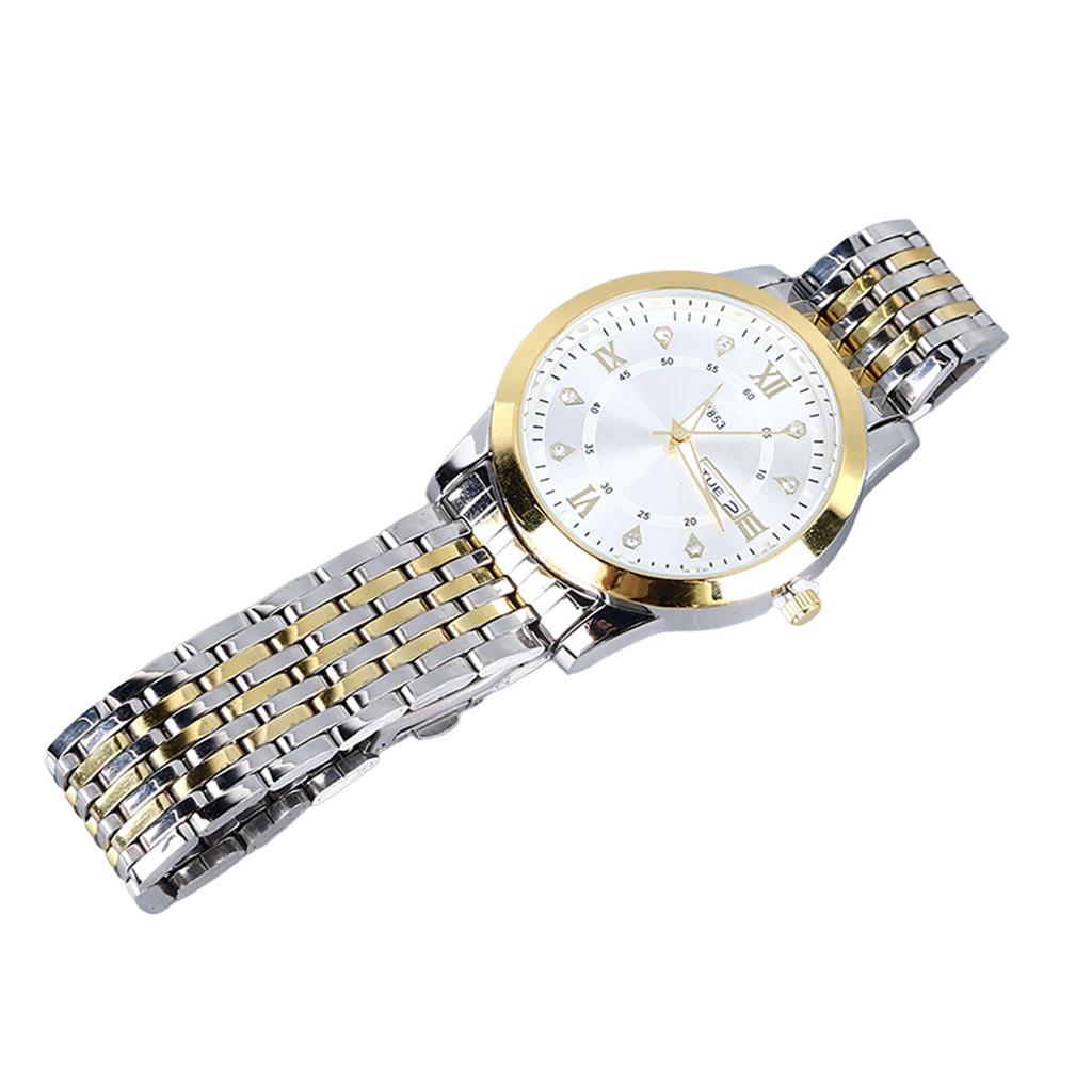 Men Quartz Business Watch with Date Luminous Stainless Steel Double Calendar Wristwatch Waterproof Lightweight Watch