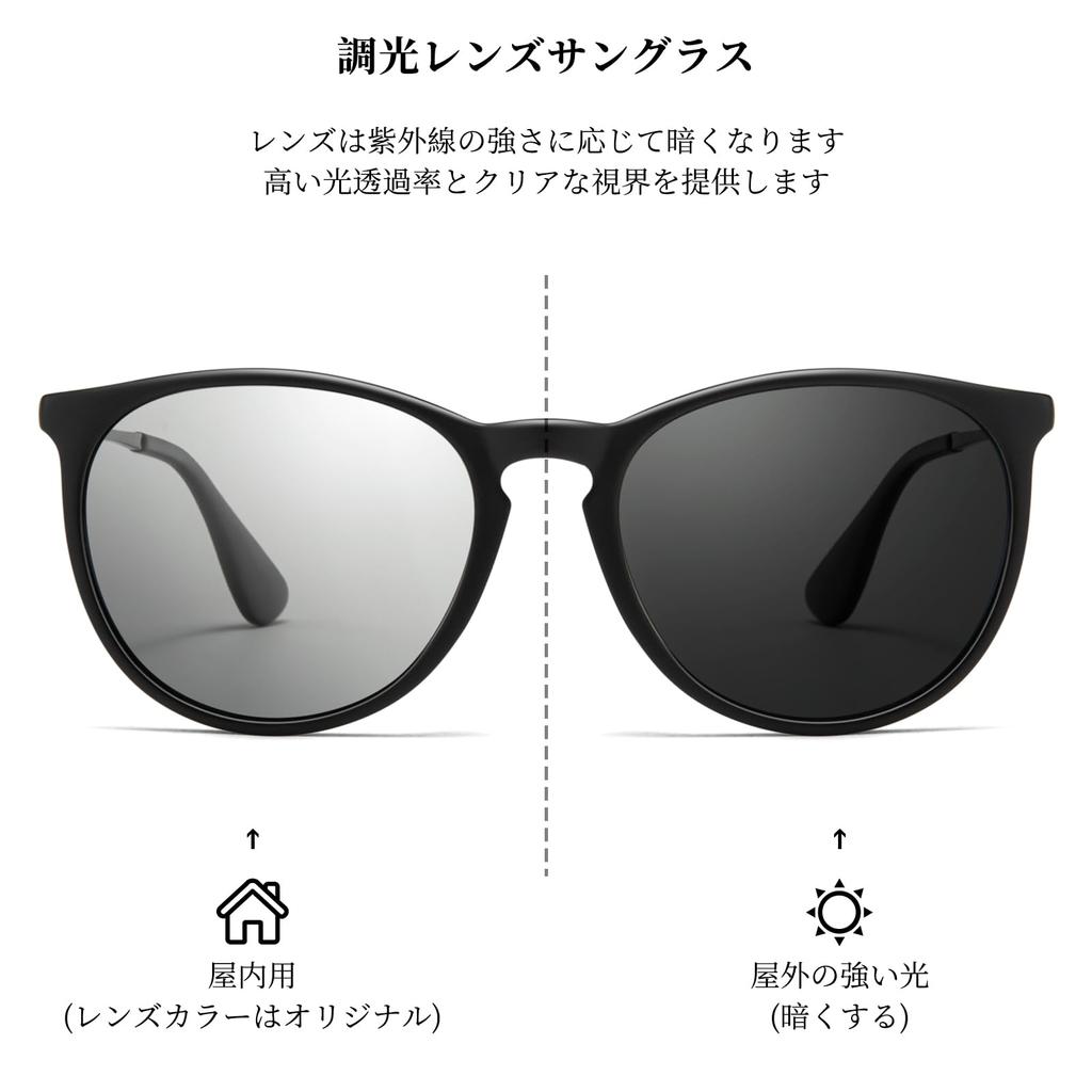 Vintage Round Sunglasses for Men Classic Retro Designer Style Frame Photochromic [SUNGAIT] - (Black (Matte Finish) / Lenses)