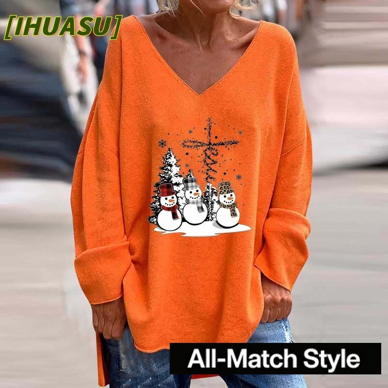 IHUASU Kadın Moda Günlük Uzun Kollu V Yaka Bluzlar ve Gömlekler