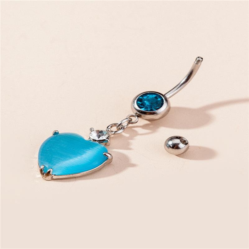 European And American New Products Of Cat -Eye Stone Peach Heart Navel Clockwise Drilling Vermiculite Long Pendant Pendant Navel Nails