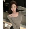 2025 Women's Slimming Solid Color Long Sleeve Cropped Top - Korean Simple Design for Autumn