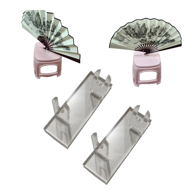 2 Piece Clear Acrylic Fan Holder Shelf With Sturdy Stable Design Elegant Fan Organizers For Collectibles Organization