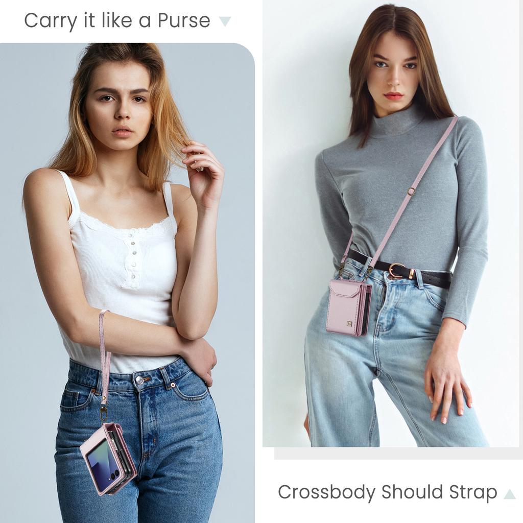 Crossbody Leather Phone Case for Samsung Galaxy Z Flip 7 Fe Flip6 5 Lanyard&buckle Multifunctional Card Slot Wallet Holder Cover