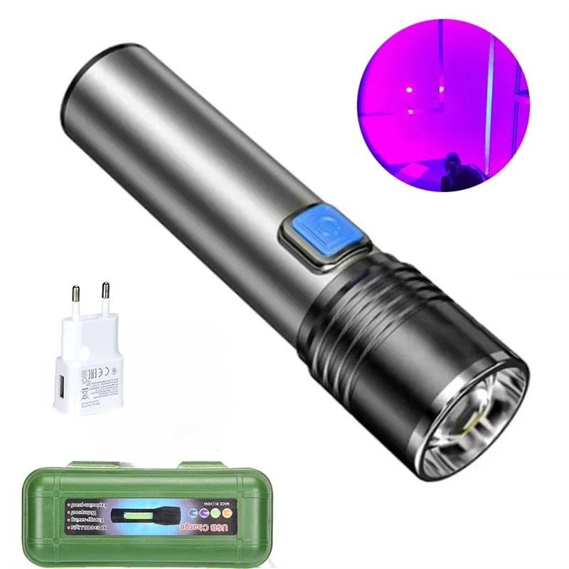 395nm UV Flashlight Blacklight Zoomable USB Rechargeable UV Light Ultraviolet Flashlight for Pet Urine Detector Resin Curing
