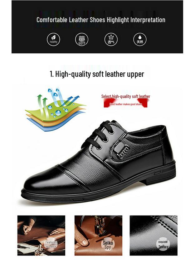 2025 Men's Casual British Style Leather Office Shoes - Spring Formal, Soft Low-Top Lace-Up