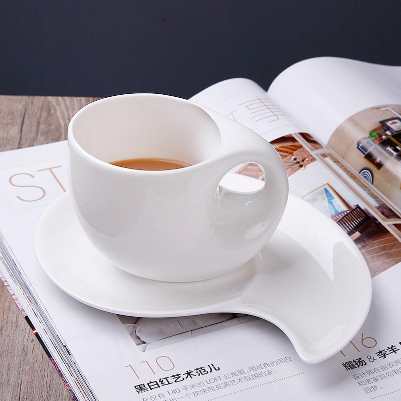 Simple Bone China Coffee Cup and Saucer Pure White Creative Ceramic Coffee Cup Flower Tea Cup Household 150ml Milk Cup Water Cup