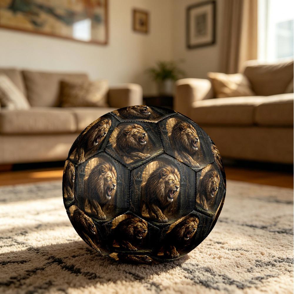 1pc Lion Ruins Theme Soccer Ball Football, Size 5, Lightweight PVC, Durable Outdoor Training Soccer Ball, Gift M61498
