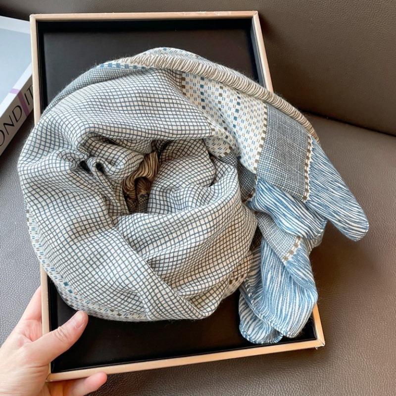 Small plaid linen scarf women's summer new sunscreen large square scarf thin silk scarf with shawl