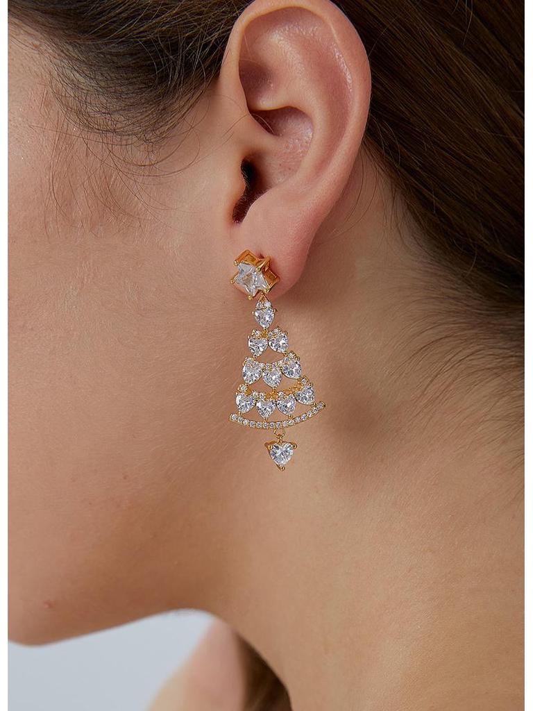 E0541 Boucles d'oreilles arbre de Noël haut de gamme pour femmes: Style Européen & Américain, Cuivre avec Zircon Plaqué Or