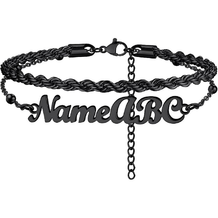 PROSTEEL Alla moda Design Manette/Testo Personalizzato Cavigliera da Donna, Cavigliera in Acciaio Inossidabile 316L, colore Argento/Oro/Nero,Basso