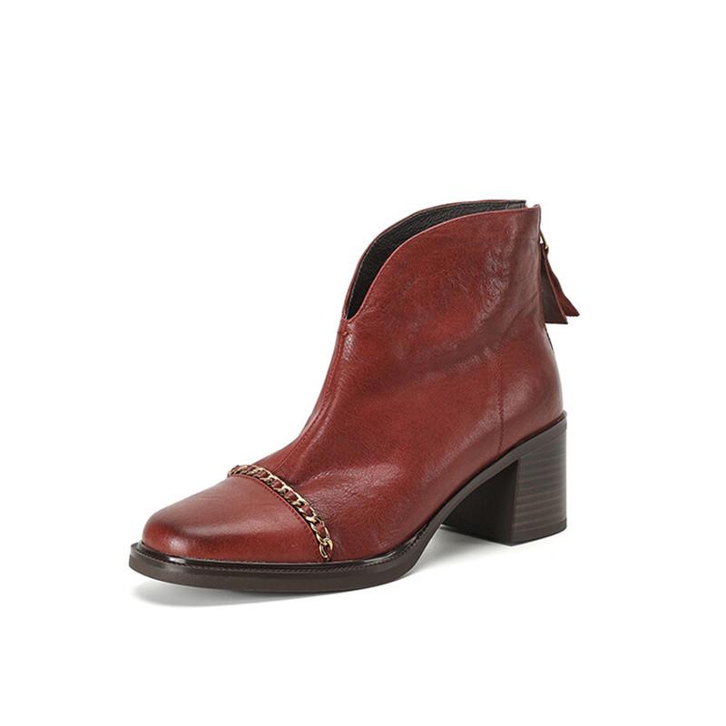Fashion New Autumn Winter Genuine Leather Women Boots Fashion Metal Chain Chelsea Boots for Women Short Boots High Heels Botines Mujer