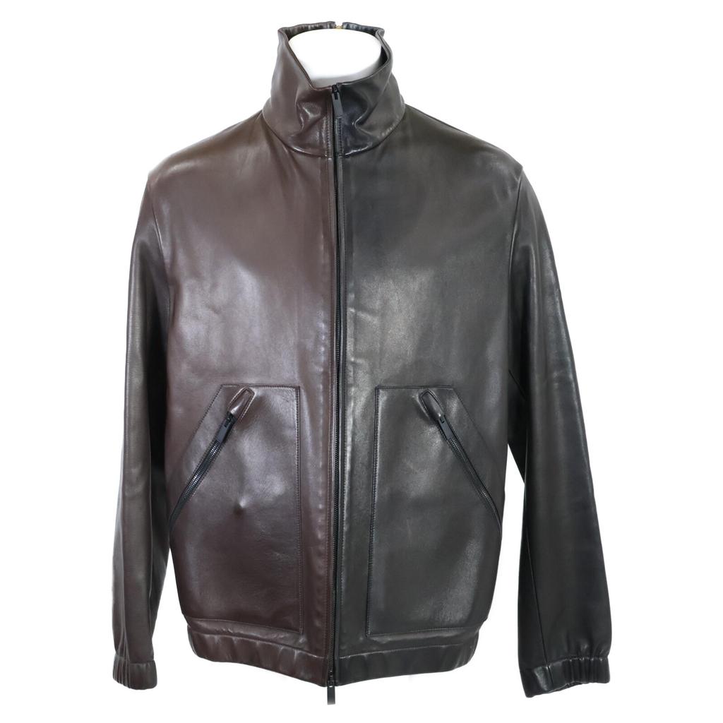 FENDI FPG185 bi-color zip-up lamb leather Jacket 48 Black x brownUsed