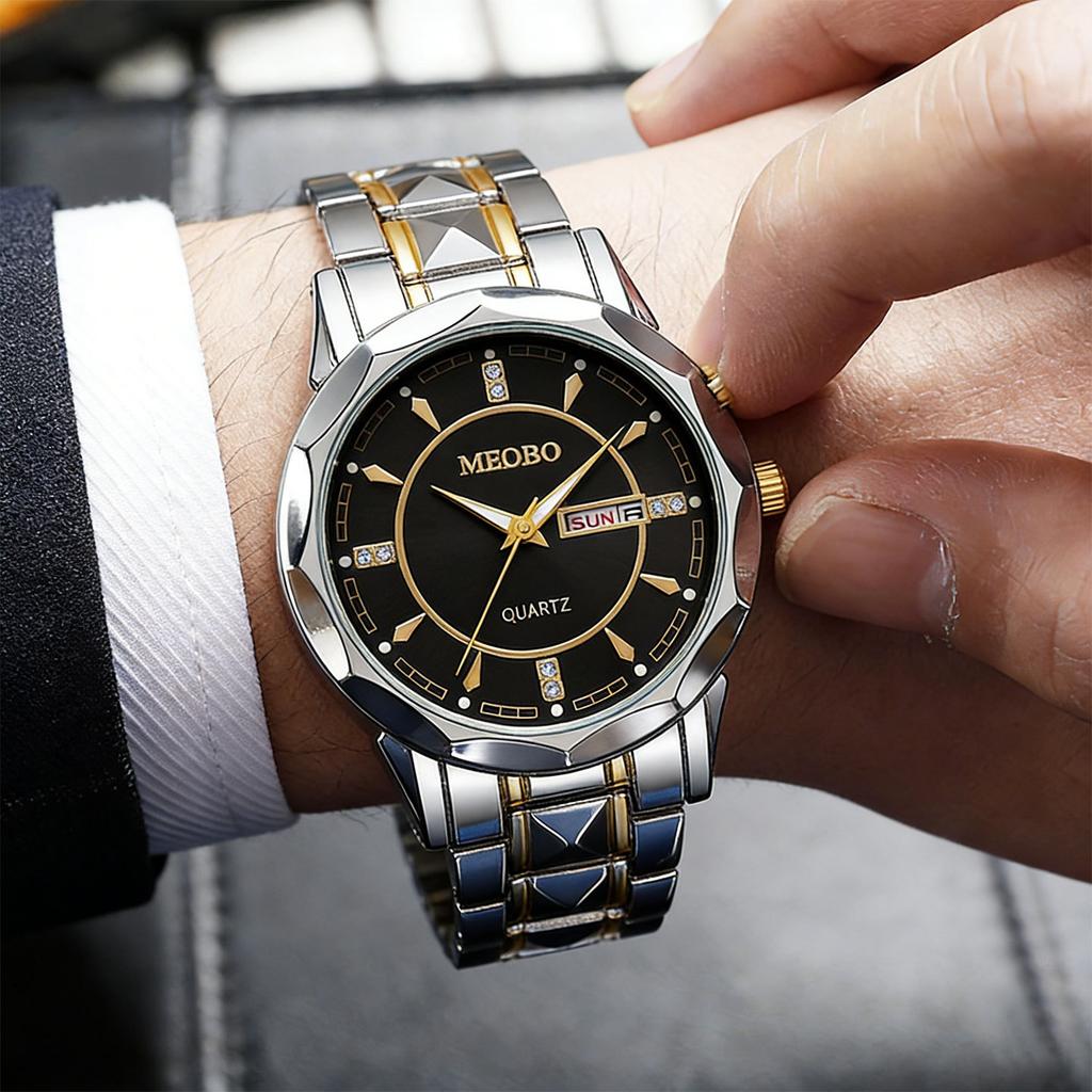 Watch Men'S Premium Sense Luminous Pointer Calendar Rivet Alloy Quartz Men'S Watch