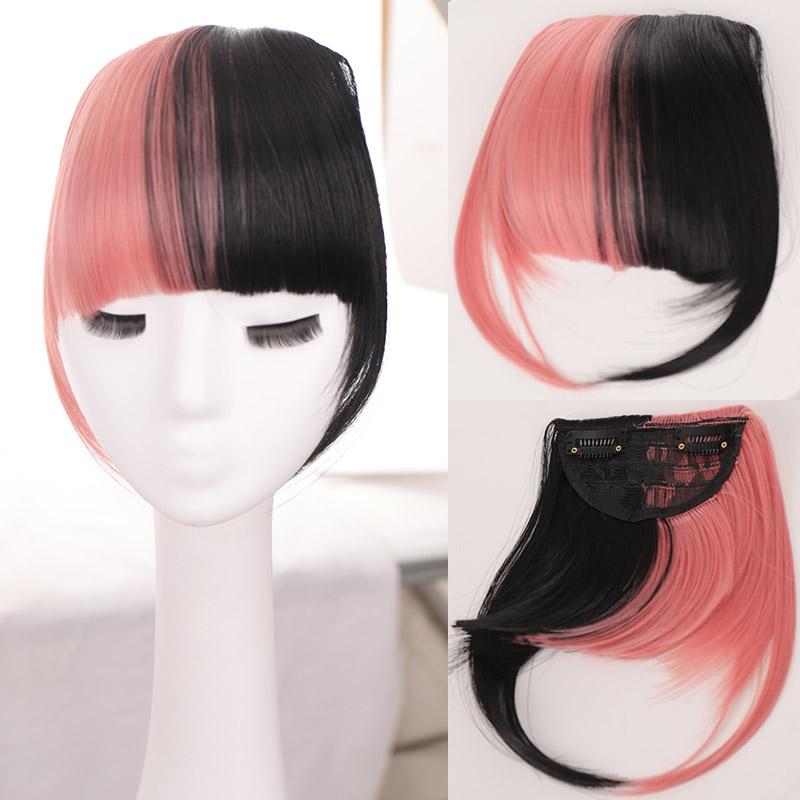 Synthetische Faser, zweifarbig, Fransen, Clip-in-Haarteile, Pony-Erweiterungen, Haar-Styling-Zubehör, Haarteile, Party und Alltag