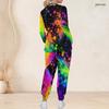 Women Plus Size Nurse Scrub Set V Neck Long Sleeve Colorful Splash Print Two Piece Outfit With Pockets
