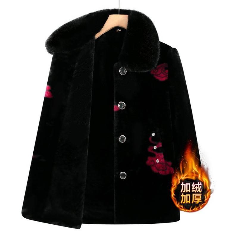 Grandma Winter Coat Women Middle-aged and Elderly Mink Fleece Fur Collar Coat Mother Fleece Thickened Elderly Warm In Winter