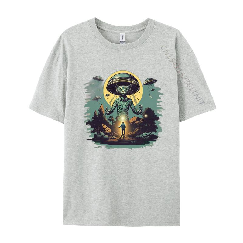 Alien Landing Tshirt Six Flying Saucers Invasion Top Tshirts Tops Shirts Fashionable Graphic T Shirts Men Cotton