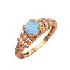 5MM Round Larimar Gemstone 925 Sterling Silver Rose Plated Solitaire Blossom Design Women Wedding Ring
