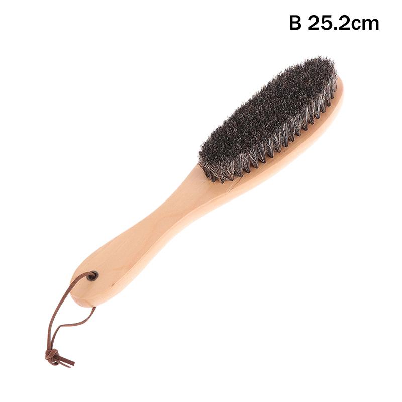 Soft Horse Hair Brush with Wooden Handle Anti-Static Shoe Polish Cleaning Care Brush for Laundry