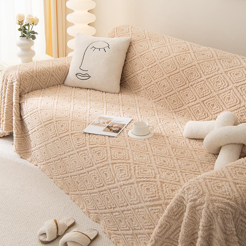 Modern Style Four Seasons Universal Back Plaid Plush Sofa Towel All-Inclusive Living Room Universal Cover Cover