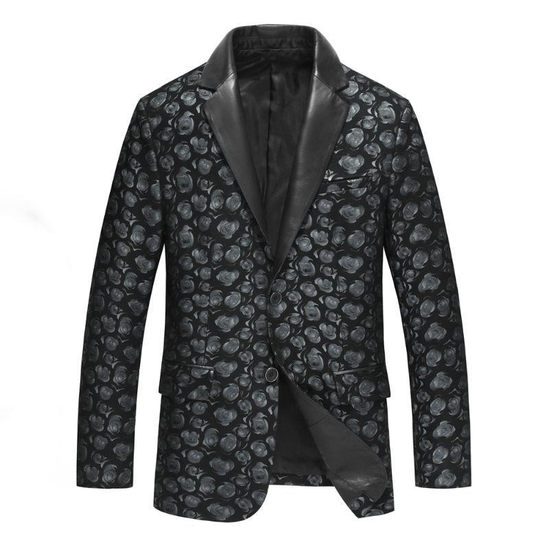Autumn New Style Genuine Leather Jacket for Men, Sheepskin Suit Jacket, Fashionable Printed Business Casual Top