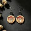 Retro Geometric Mushroom Wood Earrings