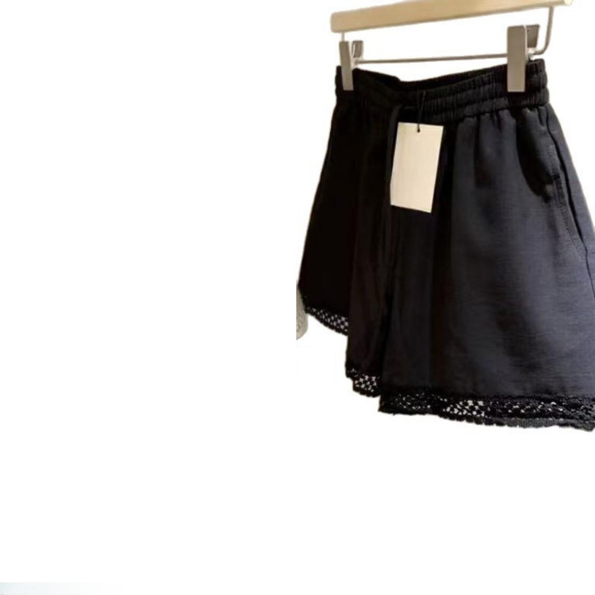 

Нові ретро повсякденні шорти з жіночими мереживними вставками, шорти з широкими штанинами та повсякденні штани XL чорний