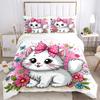 3-teiliges Kätzchen mit Schleife Bettwäsche-Set - Weich und Gemütlich für Schlafzimmer, Gästezimmer und Wohnheim Dekorative Bettwäsche 3-teiliges Set 1 Bettbezug + 2 Kissenbezüge