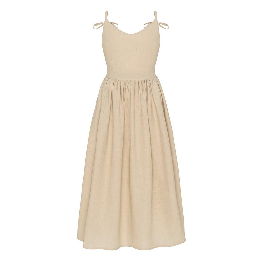 Spring New 100% Cotton V-neck Cami Dress, Women's Elegant Sexy Tie-back Open Back Dress, Cross-border European American Style