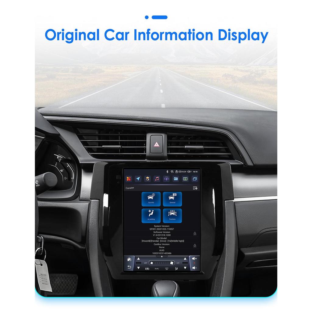 Ossuret Android Car Radio for Honda Civic 2015-2020 Multimedia Stereo 9.7inch Vertical Screen Carplay Android Auto Intelligent Screen GPS Stereo RDS